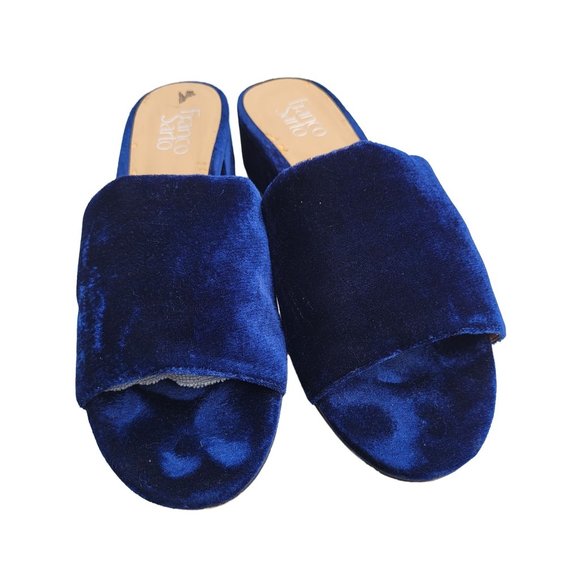 Franco Sarto Shoes - Franco Sarto Shoes Deep Navy Blue Velvet Open Toe Mule Sandals Chunky Heel 10M